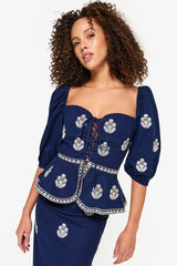 Mitra Lace Front Bustier - Navy & White Rosewater House