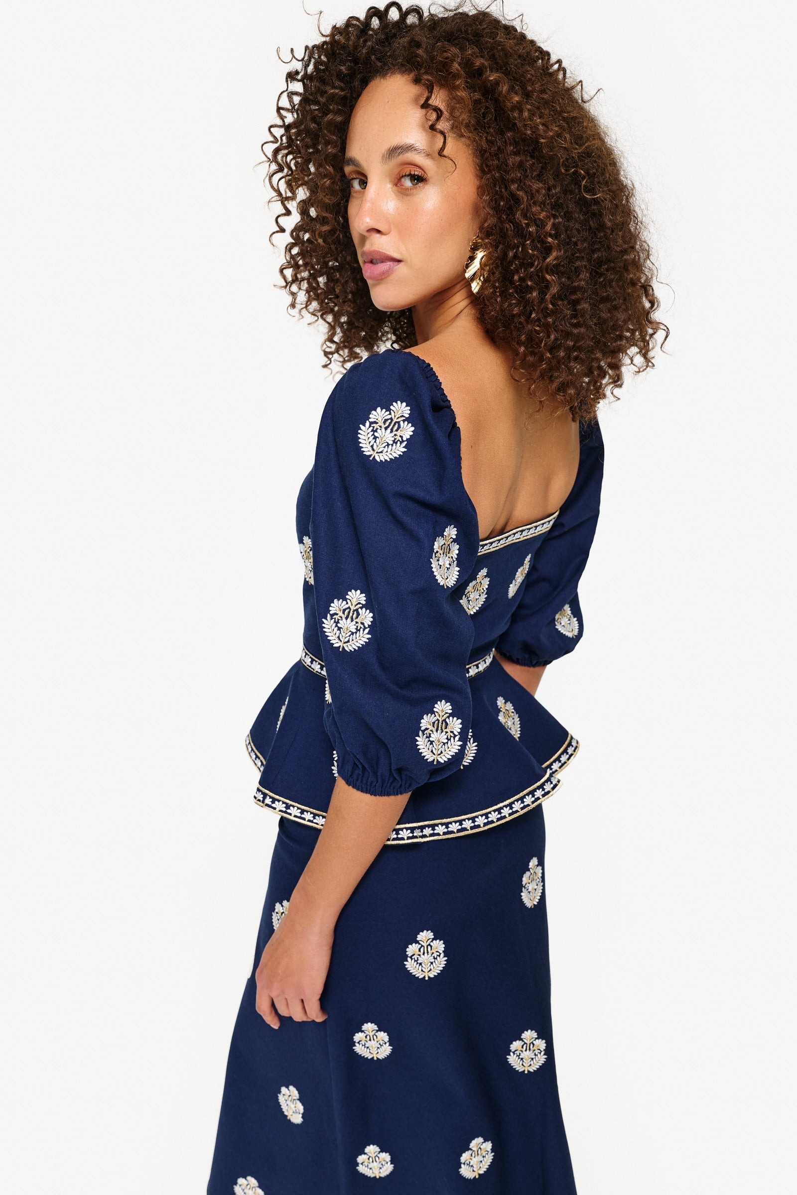 Mitra Lace Front Bustier - Navy & White Rosewater House