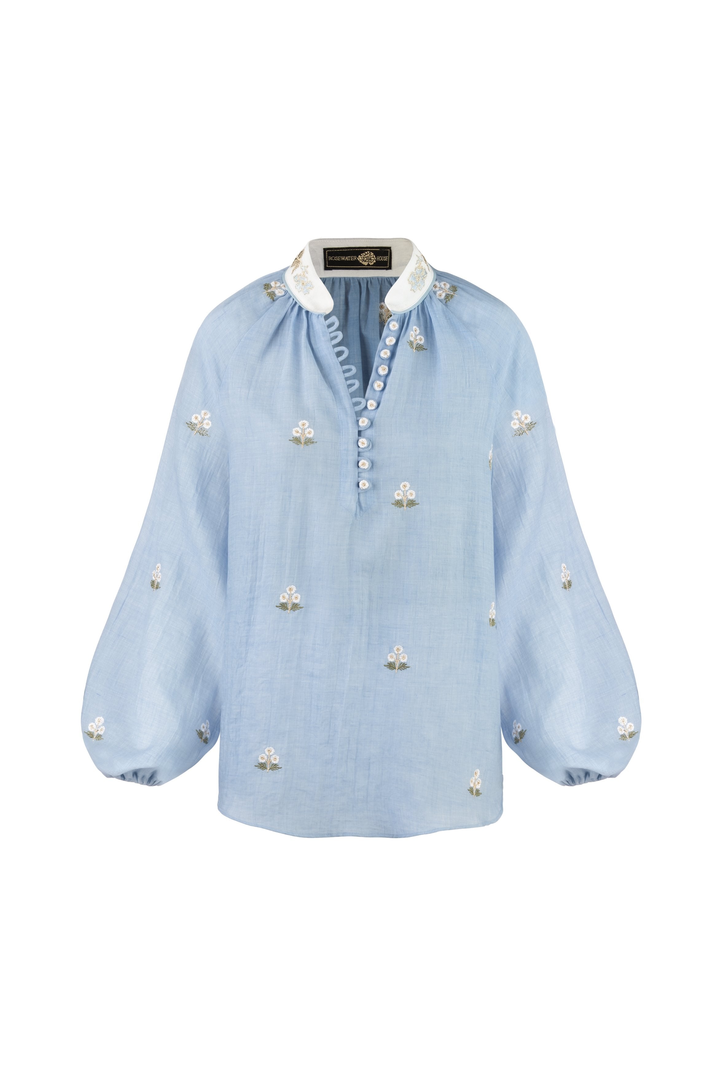 Golnaz Blouse - White & Blue Tops - Blouse Rosewater House