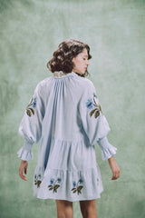 Amelia Mini dress - Pansy Embroidered Blue & Navy Rosewater House