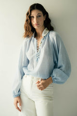 Ivy Blouse - Blue and White Tops - Blouse OVER THE MOON