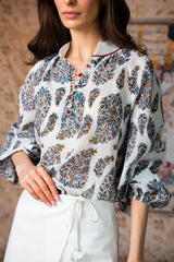 Golab Blouse - Blue Pasiley Tops - Blouse Rosewater House