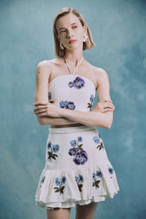 Pipa Mini Skirt - Pansy Embroidered Offwhite & Navy Rosewater House