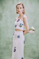 Pansy Bustier - Pansy Embroidered Offwhite & Navy Rosewater House