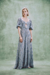 Rosa Dress - Printed Chiffon Blue Rosewater House