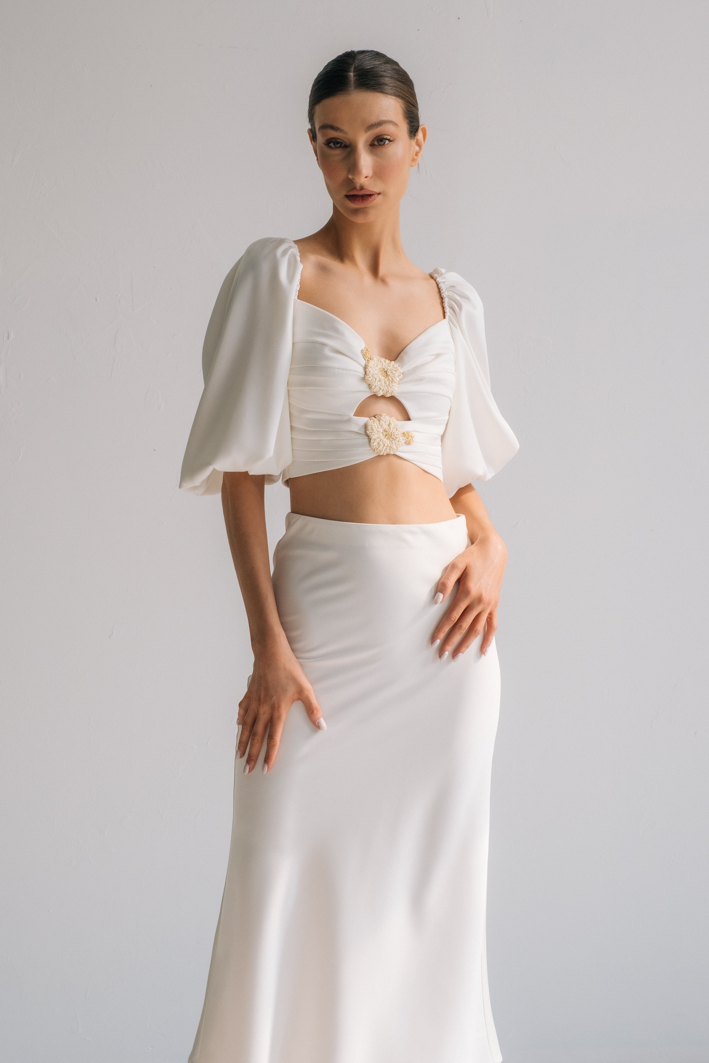 Silk Rosa Cut Out Top - Ivory Tops - Bustier & Embroidered OVER THE MOON