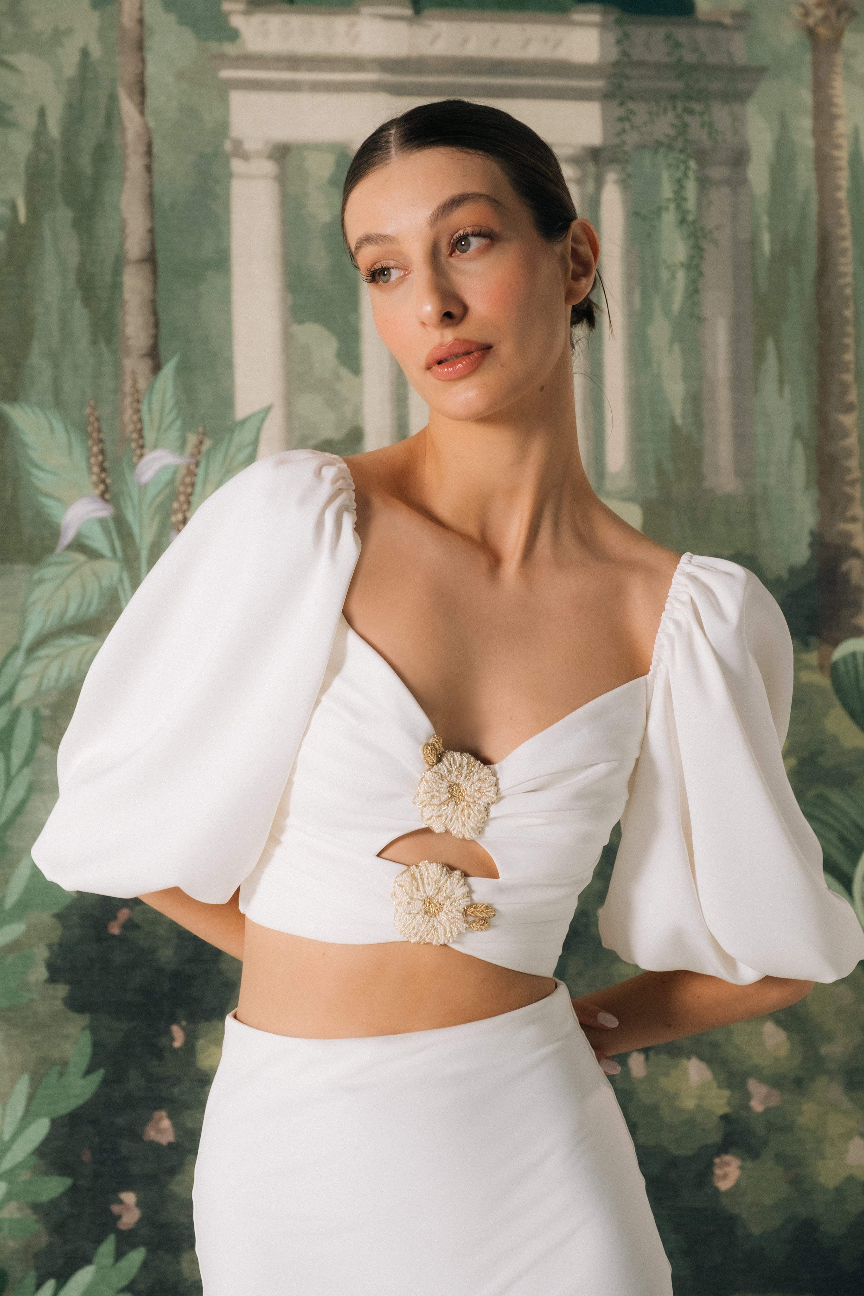 Silk Rosa Cut Out Top - Ivory Tops - Bustier & Embroidered OVER THE MOON