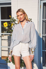 Carnation Blouse - Sky Blue & Red Tops - Blouse Rosewater House