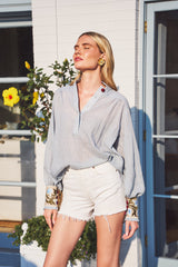 Carnation Blouse - Sky Blue & Red Tops - Blouse Rosewater House