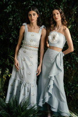 Gol Bustier Top - Blue & White Tops - Bustier & Embroidered OVER THE MOON