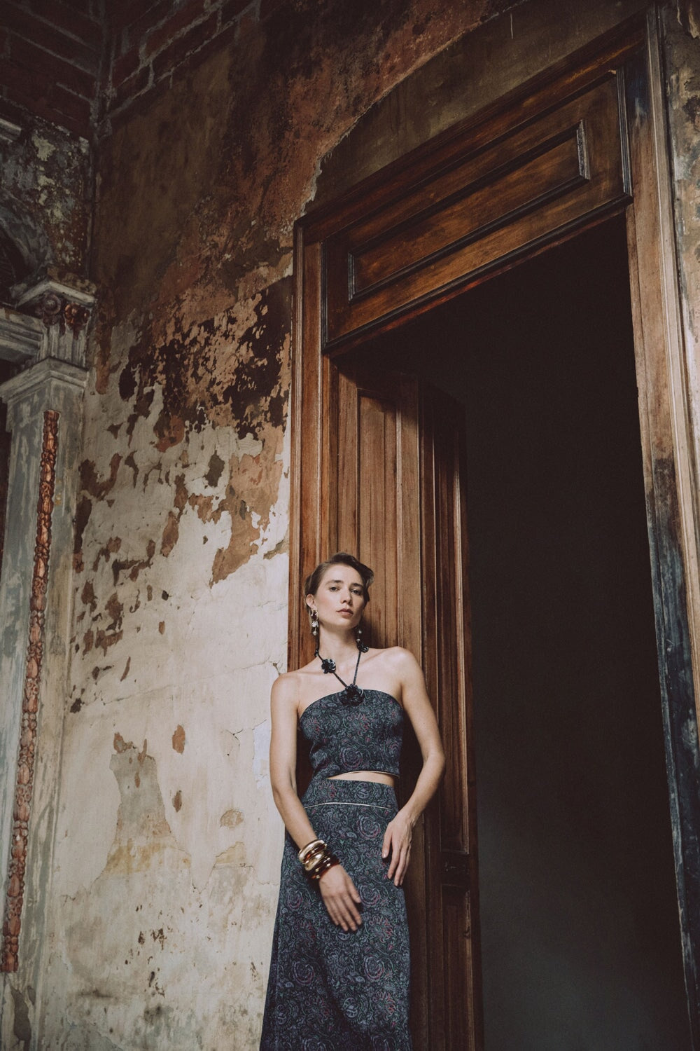 Bita maxi skirt - Printed Silk Black Rosewater House