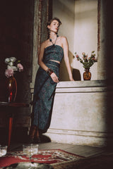 Bita maxi skirt - Printed Silk Black Rosewater House