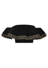 Carnation Off the Shoulder Top - Black & Brick Tops - Bustier & Embroidered Rosewater House