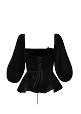 Celeste Peplum Top - Black Rosewater House