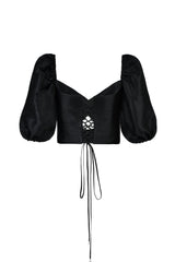 Rosa Silk Tafetta Cut Out Top - Black & White Rosewater House