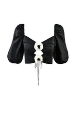 Rosa Silk Tafetta Cut Out Top - Black & White Rosewater House