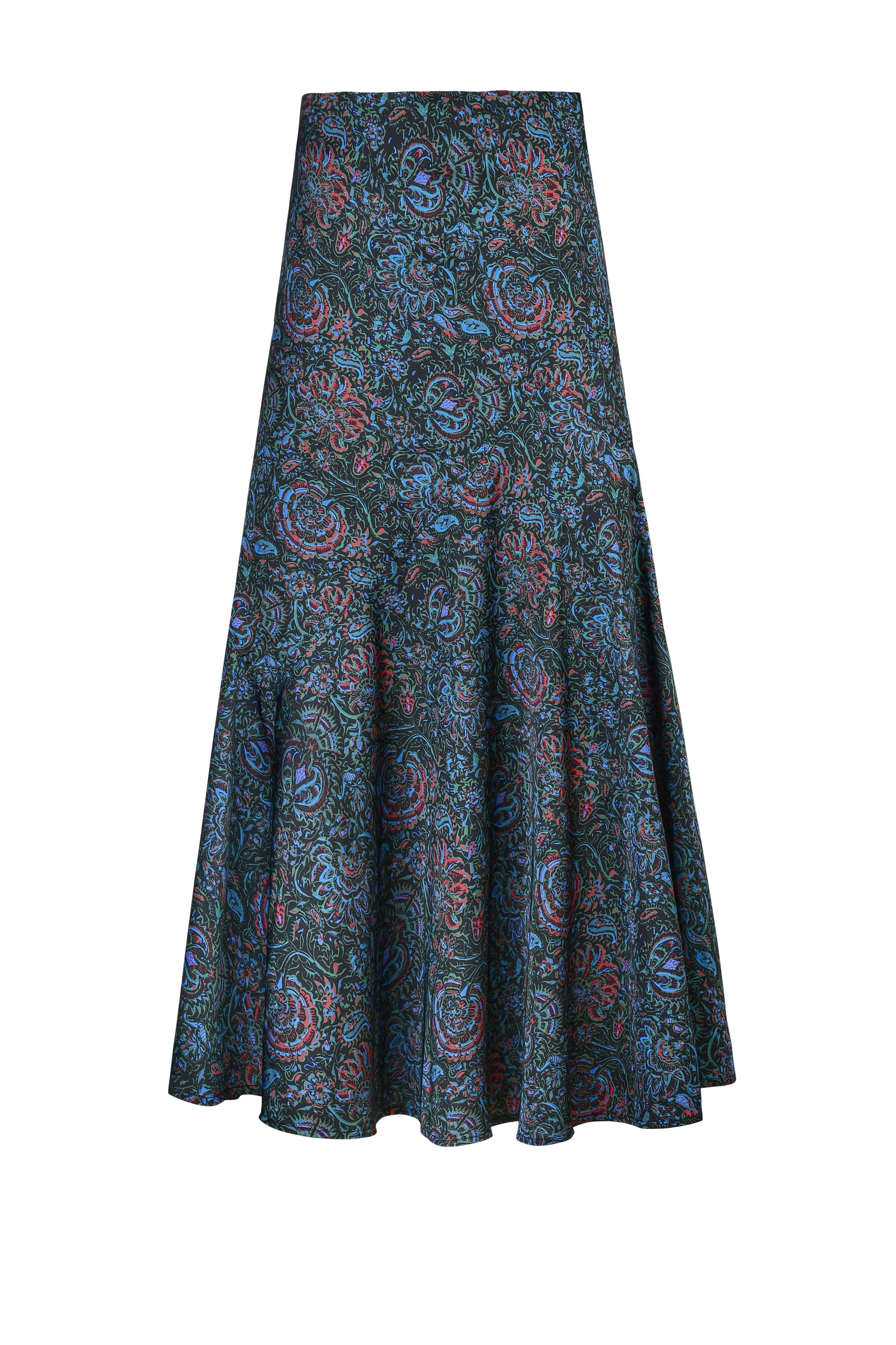 Zoya Skirt - Printed Silk Black Rosewater House