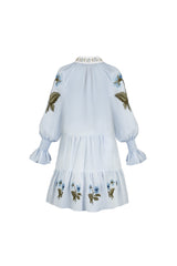 Amelia Mini dress - Pansy Embroidered Blue & Navy Rosewater House