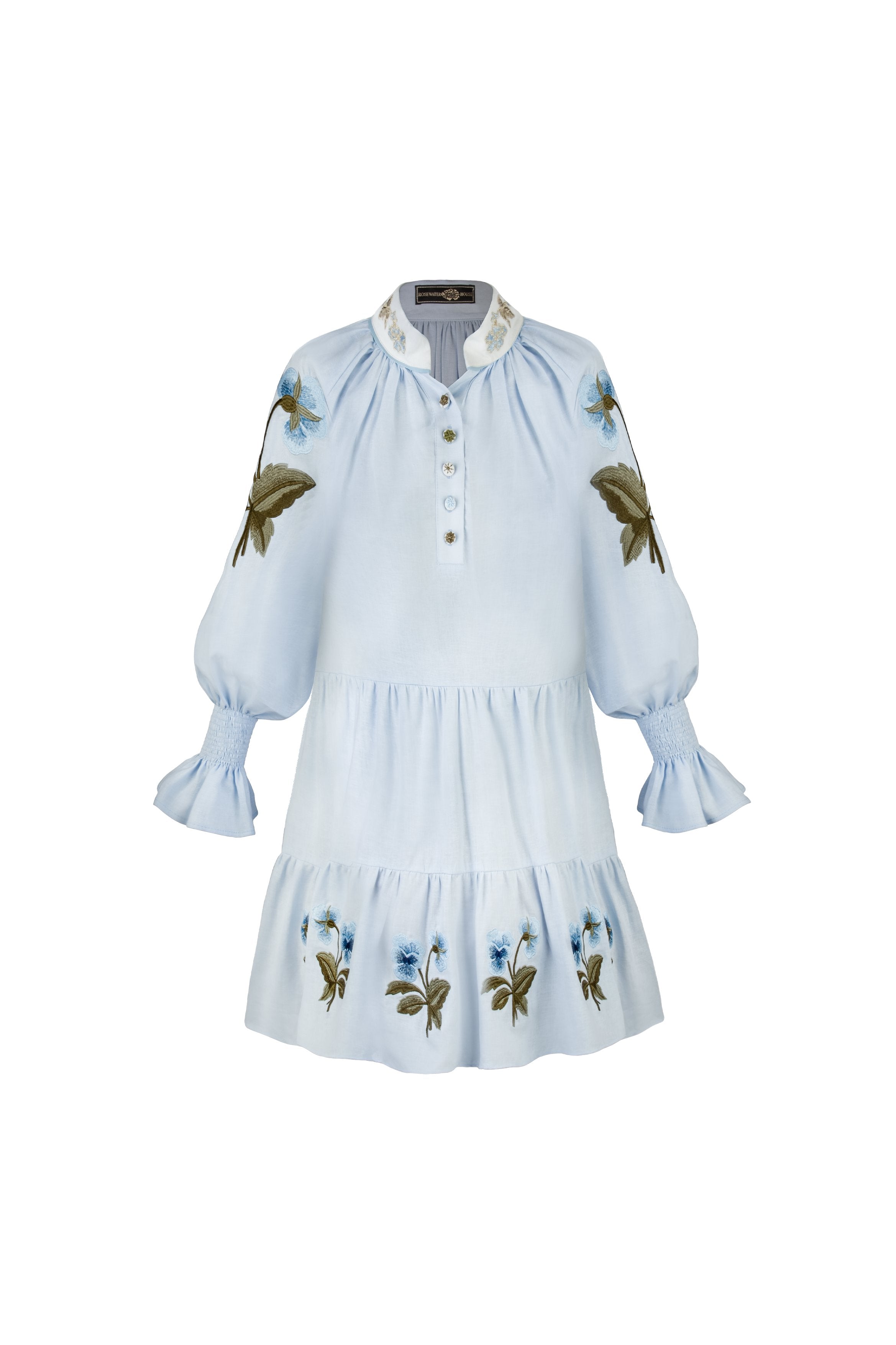 Amelia Mini dress - Pansy Embroidered Blue & Navy Rosewater House