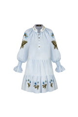 Amelia Mini dress - Pansy Embroidered Blue & Navy Rosewater House