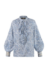 Naz Blouse - Printed Chiffon Blue Rosewater House