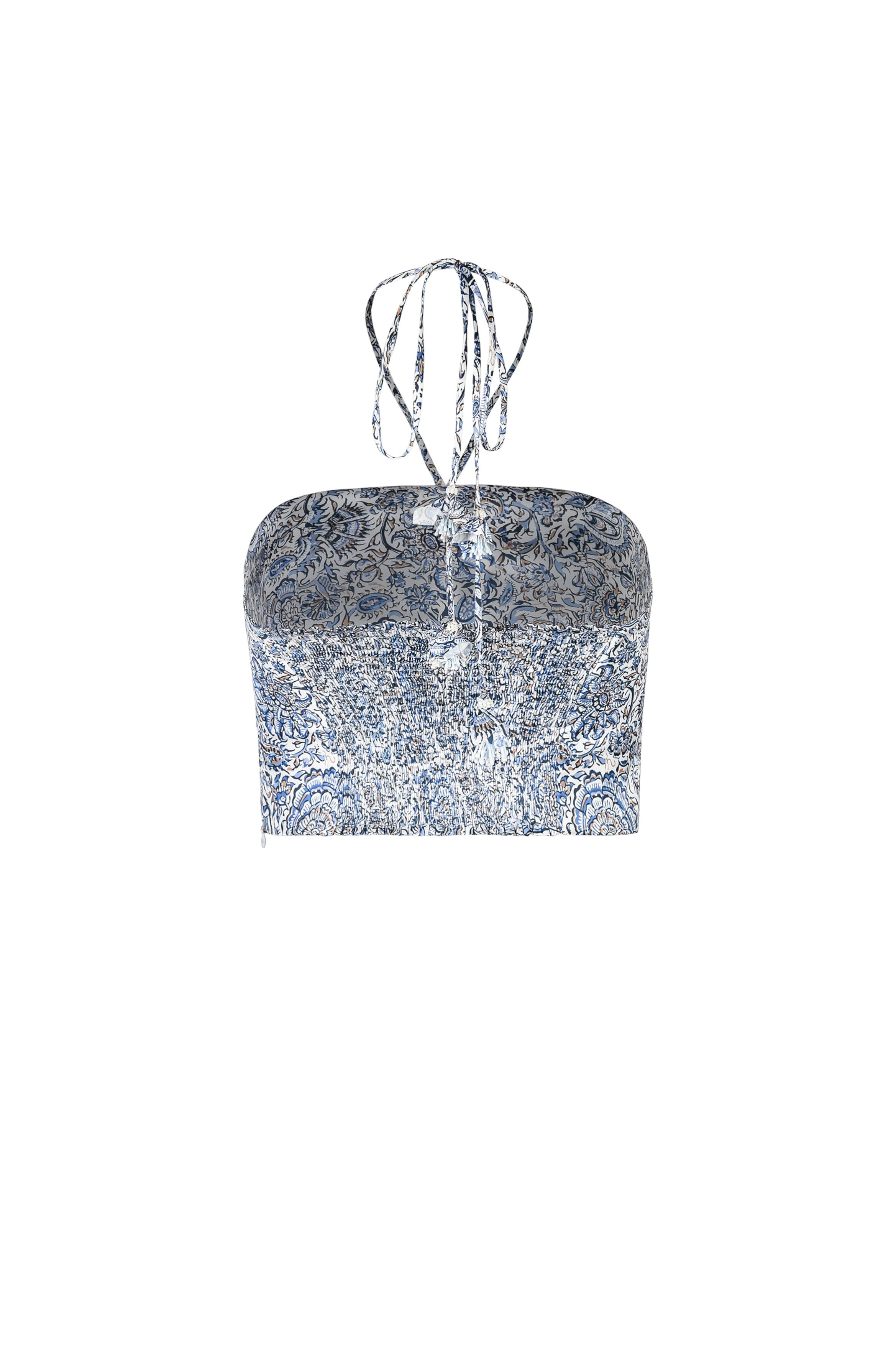 Gol bustier - Printed silk Blue Rosewater House