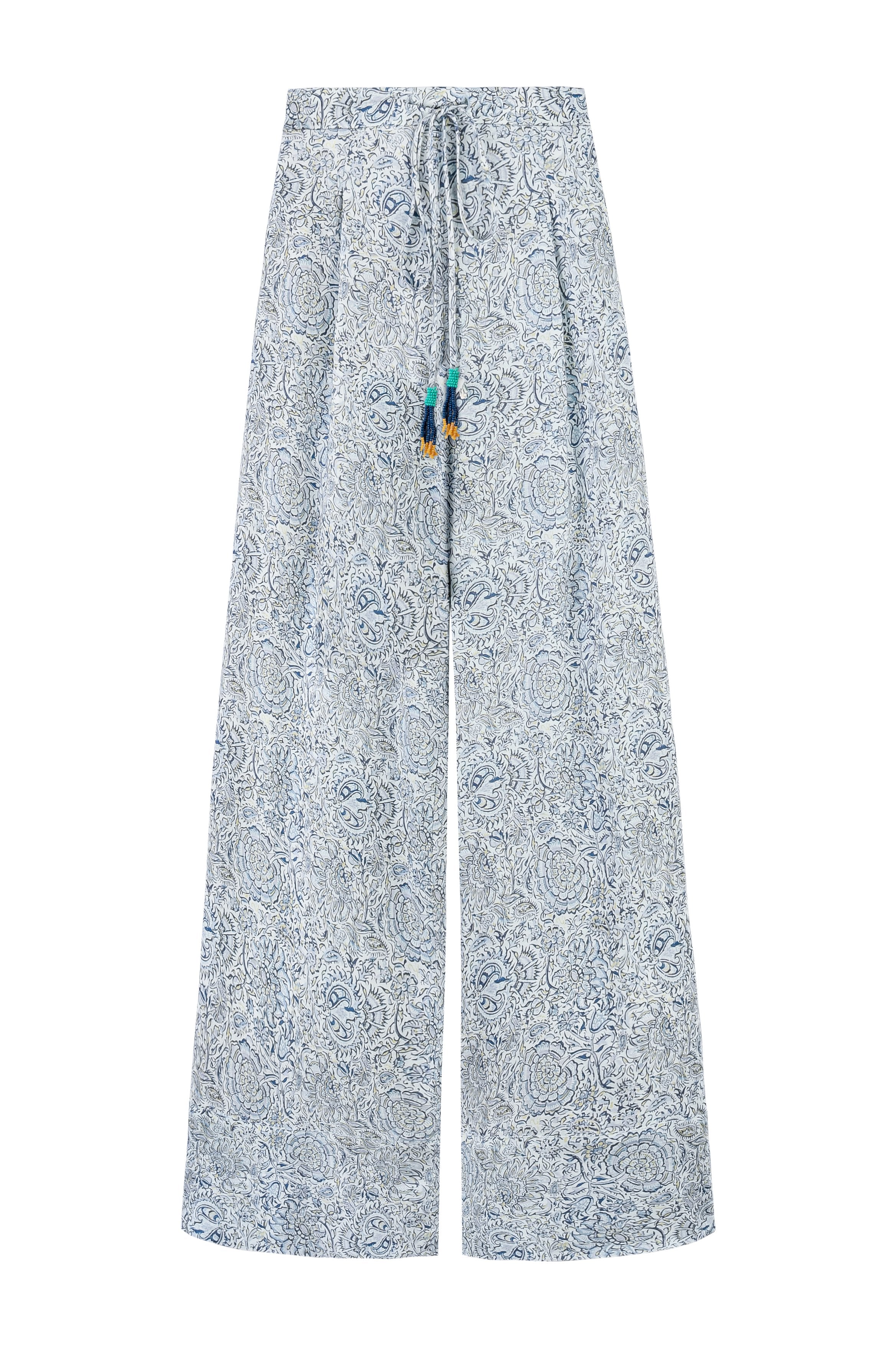 Gina Pants - Printed Linen Blue Bottoms - Pants Rosewater House