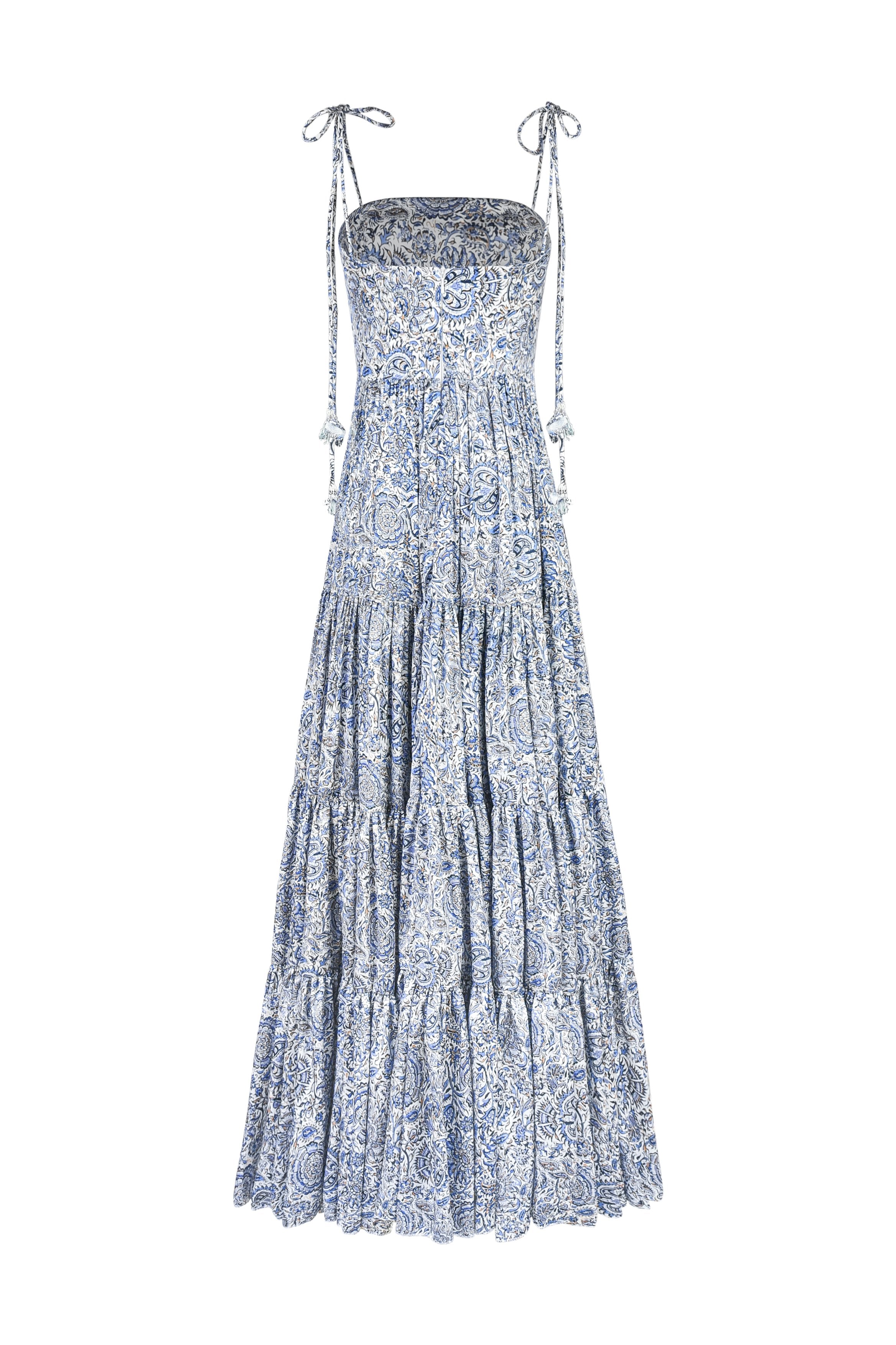 Sara Maxi Dress - Printed Silk Blue Rosewater House