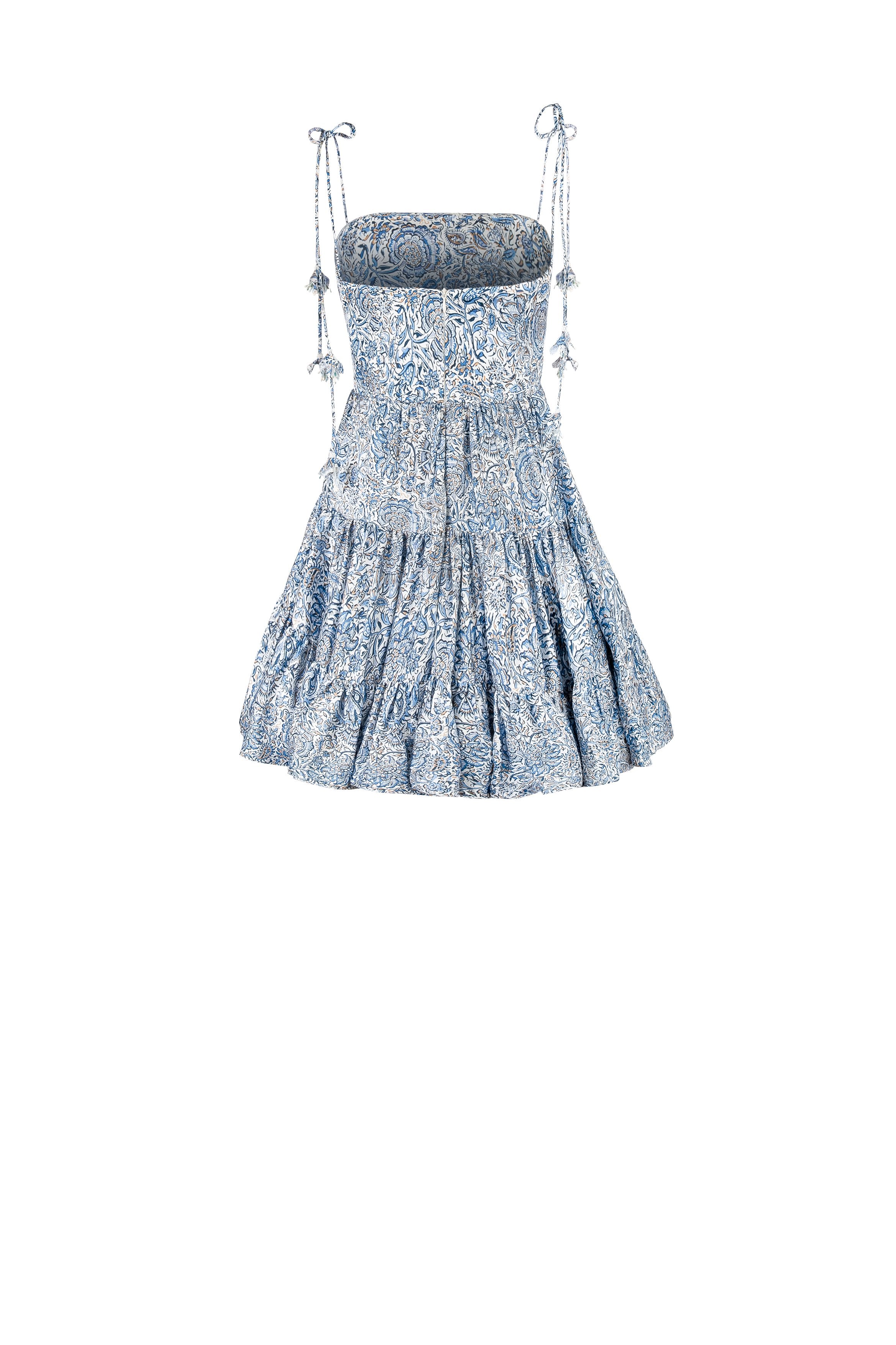 Sara Mini Dress - Printed Silk Blue Rosewater House