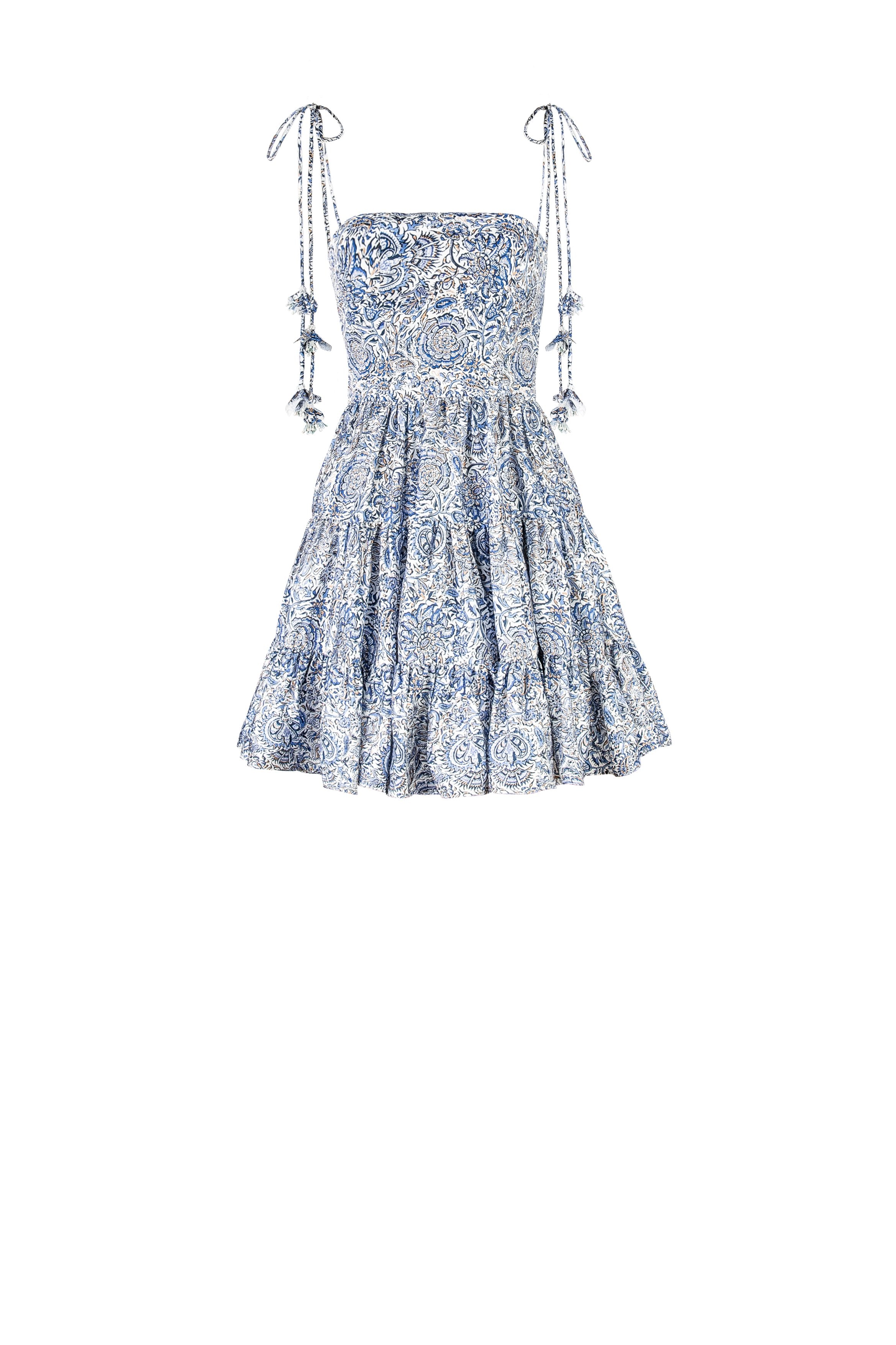 Sara Mini Dress - Printed Silk Blue Rosewater House