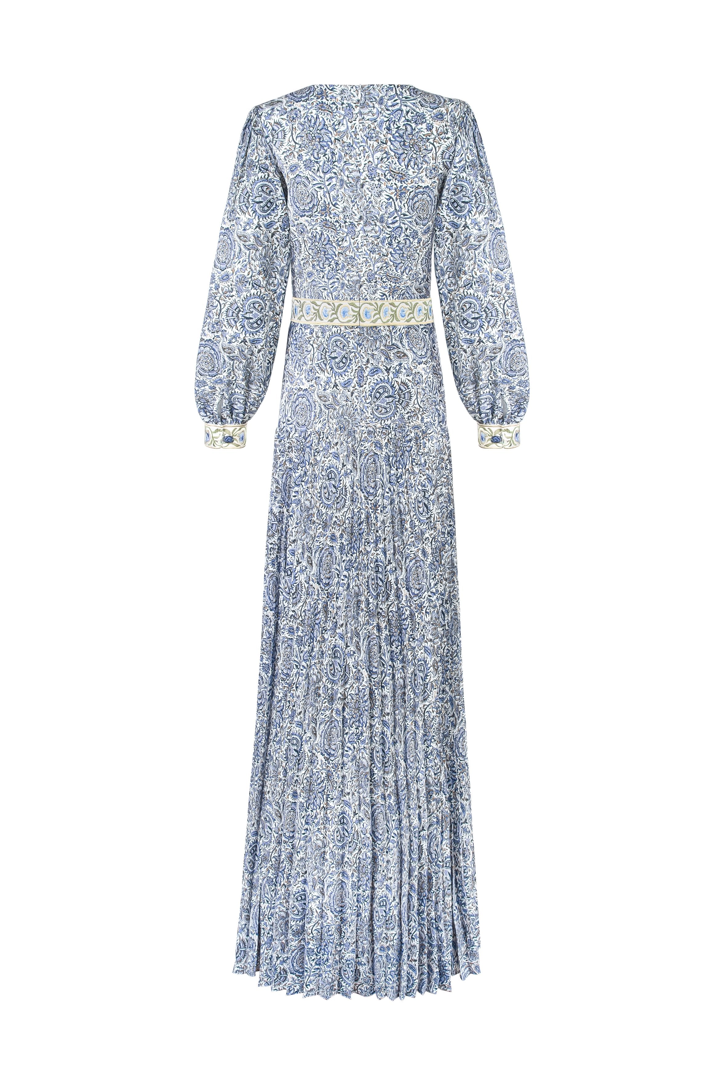 Tooba Maxi Dress - Printed Chiffon Blue Rosewater House