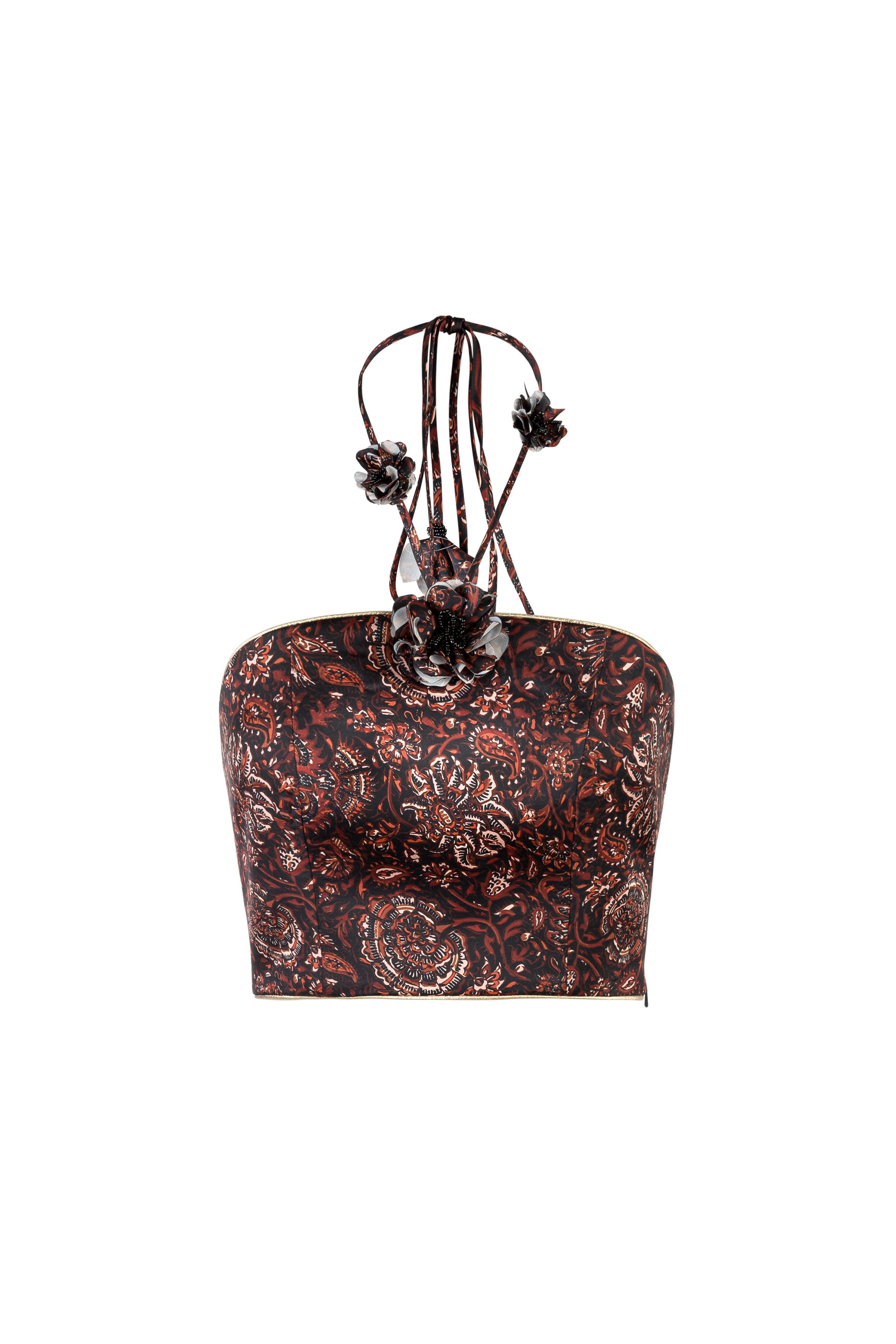 Hava Bustier - Printed Silk Brown Rosewater House