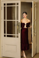 Mahtab Velvet Skirt - Burgundy Bottoms - Skirts Rosewater House