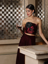 Persica Floral Bustier - Burgundy & Black Tops - Bustier & Embroidered Rosewater House