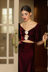 Rosa Embellished Cut Out Top - Burgundy Tops - Bustier & Embroidered Rosewater House