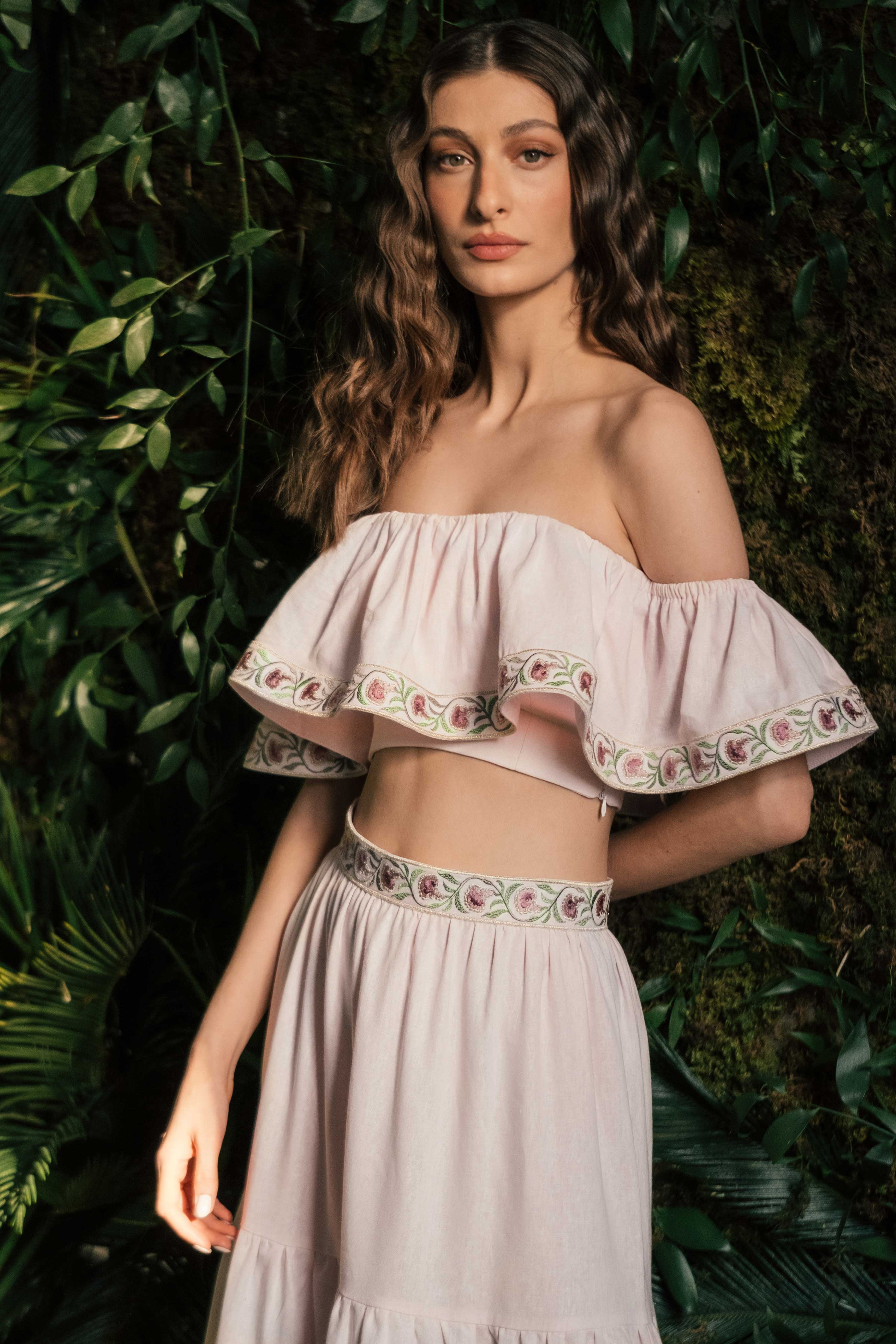 Carnation Off the Shoulder Top - Pink & Pink Tops - Bustier & Embroidered Rosewater House