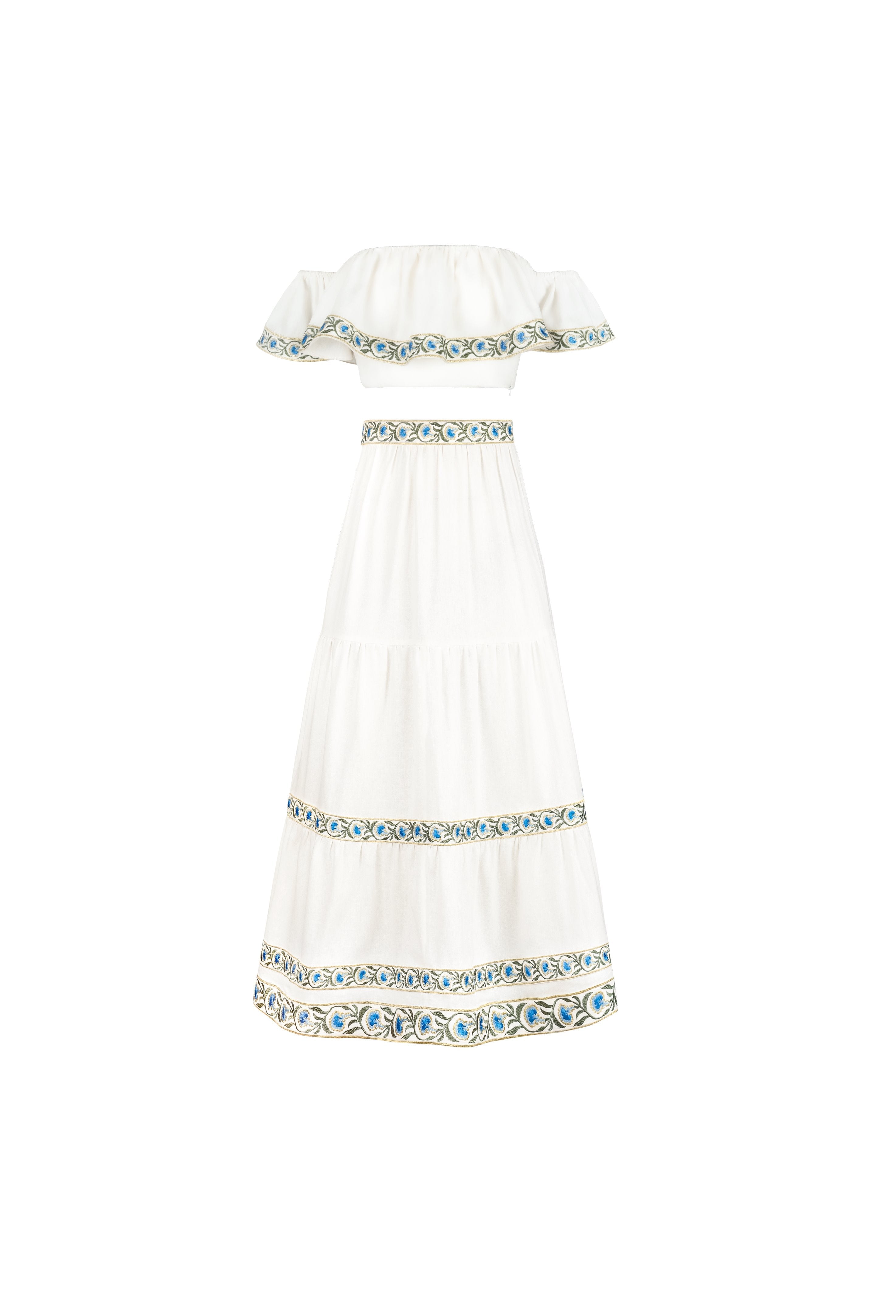 Carnation Ruffle Skirt - Off White & Blue Bottoms - Skirts Rosewater House