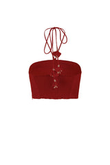 Gol Crop Top - Deep Red Tops - Bustier & Embroidered Rosewater House