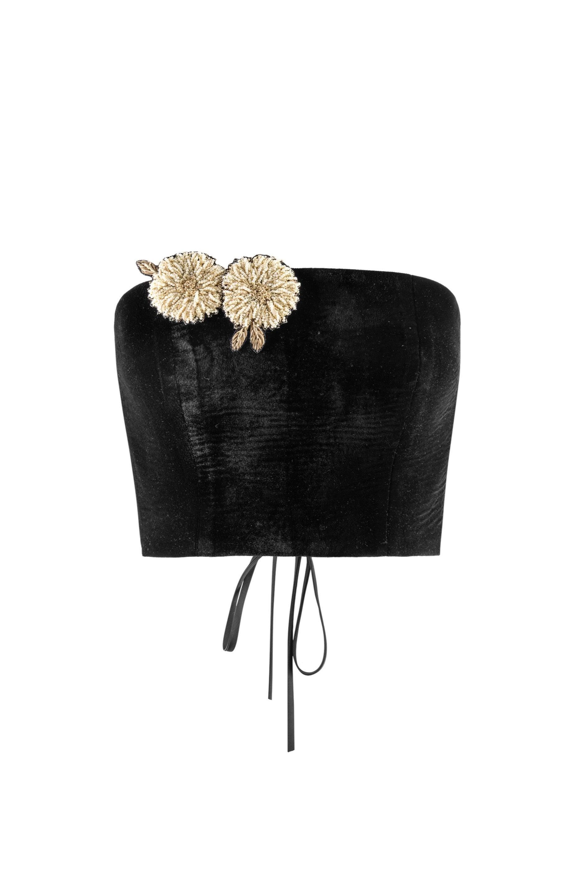 Rosa Embellished Bustier - Black Tops - Bustier & Embroidered Rosewater House