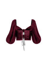 Rosa Embellished Cut Out Top - Burgundy Tops - Bustier & Embroidered Rosewater House