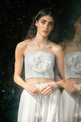 Gol Bustier Top - Blue & White Tops - Bustier & Embroidered OVER THE MOON