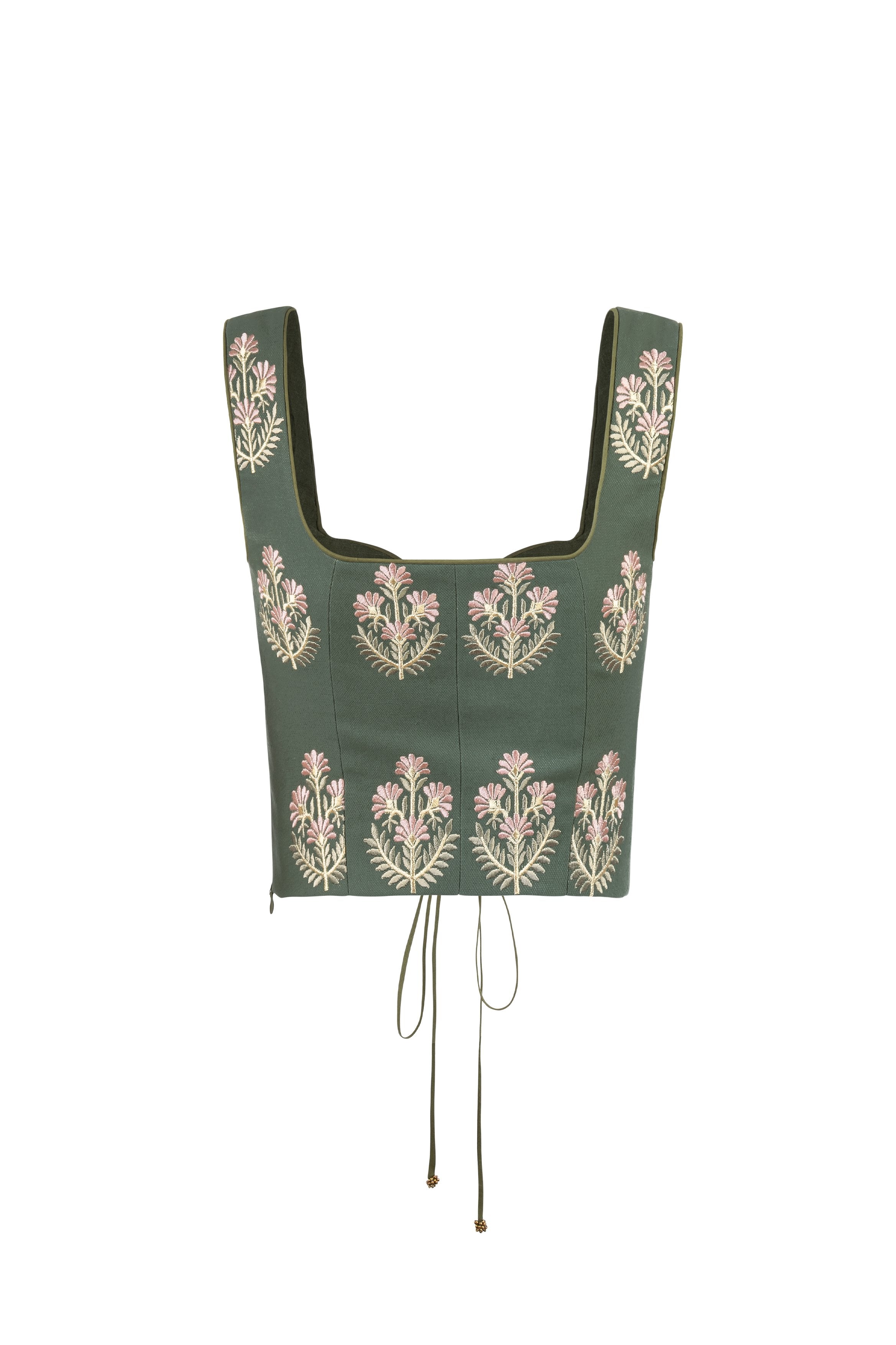 Shalimar Bustier - Shalimar Embroidered Green & Pink Rosewater House