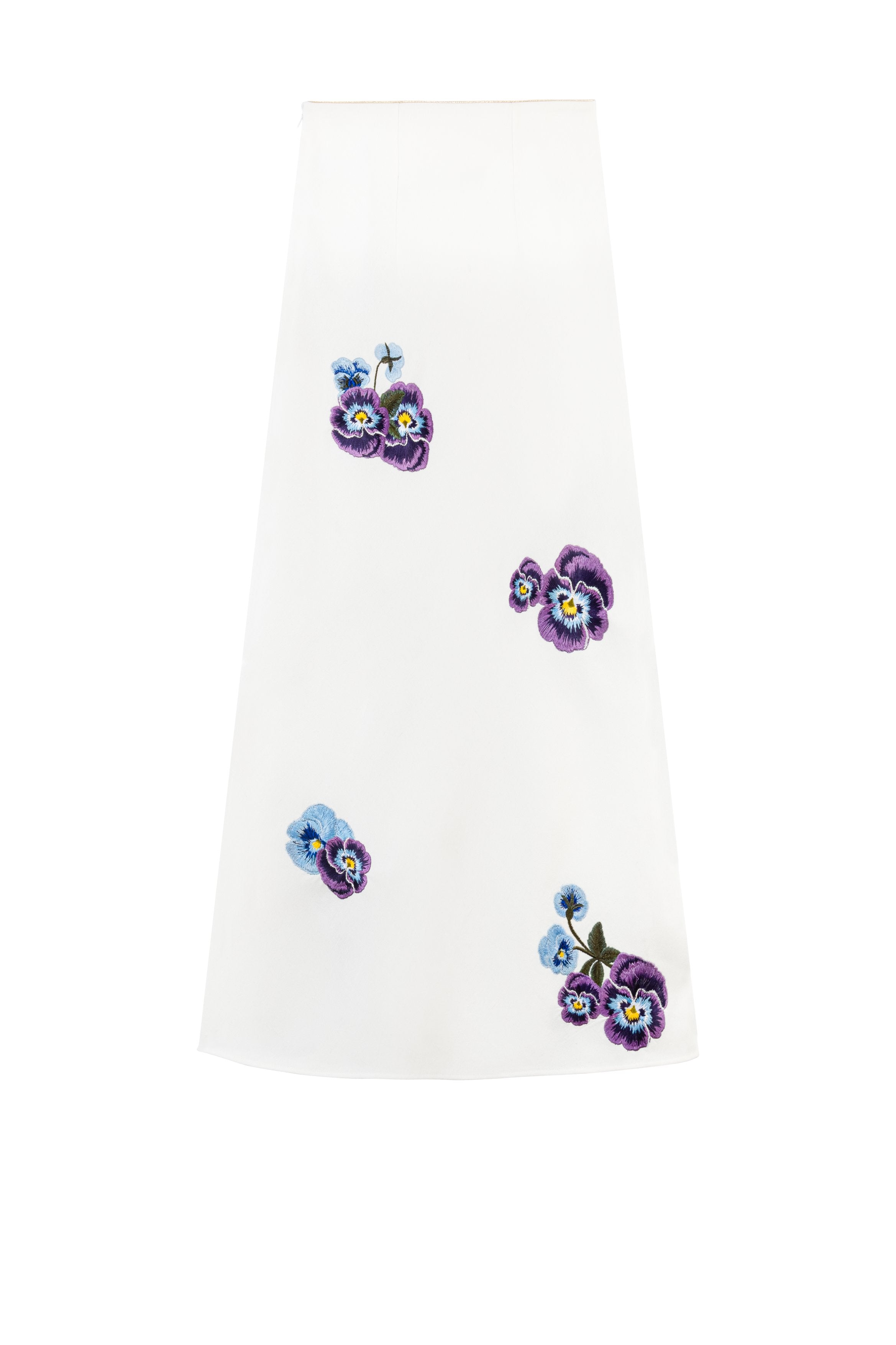 Mina Skirt - Pansy Embroidered Offwhite & Navy Rosewater House