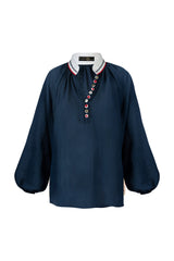 Golab Blouse - Navy & Red Tops - Blouse Rosewater House