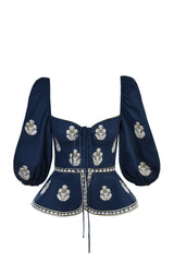 Mina Lace Front Bustier - Navy & White (SAMPLE) Rosewater House