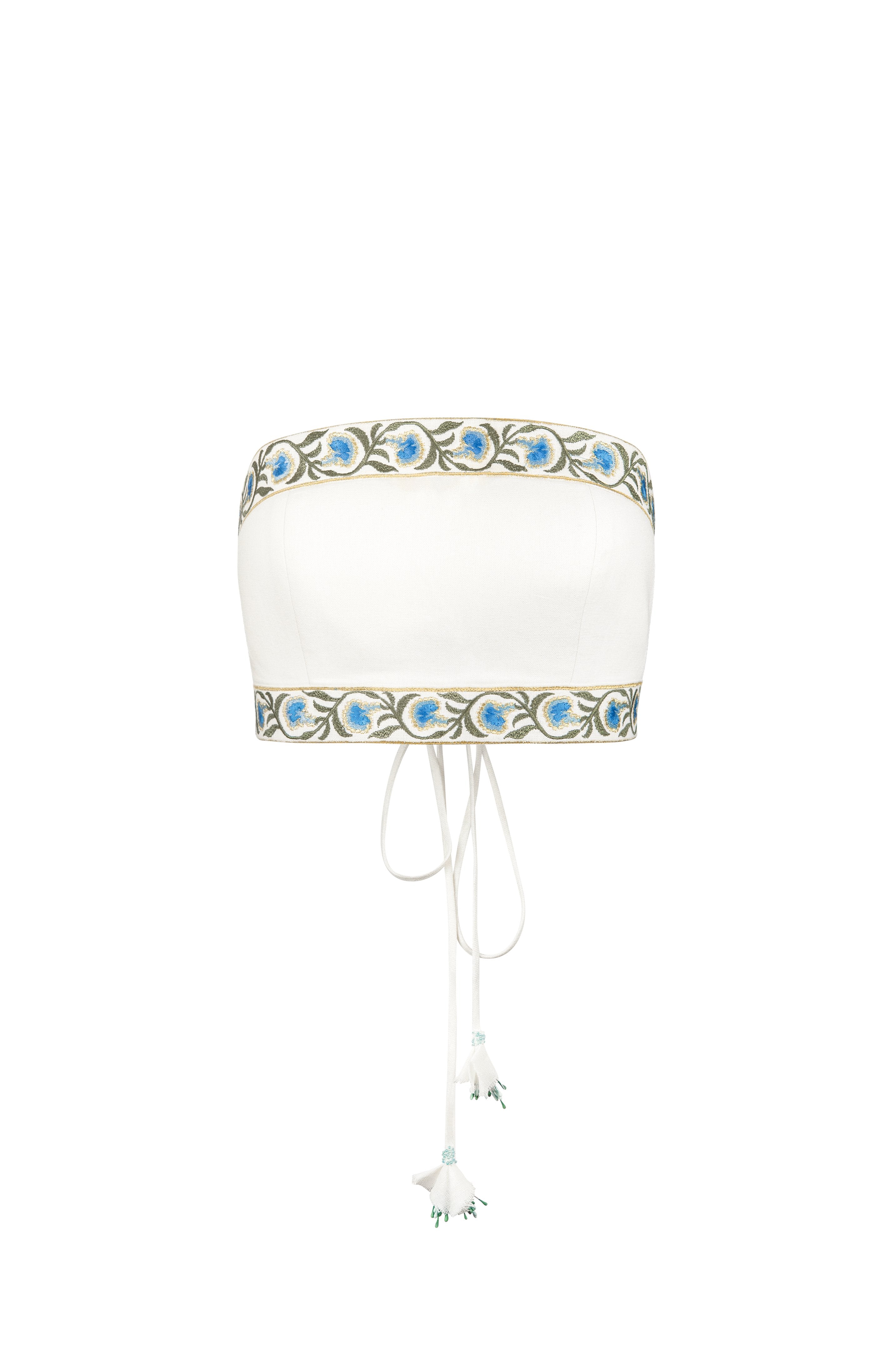 Carnation Crop Top - White & Blue Tops - Bustier & Embroidered Rosewater House