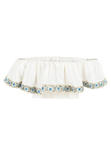 Carnation Off the Shoulder Top - White & Blue Tops - Bustier & Embroidered Rosewater House