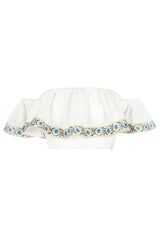 Carnation Off the Shoulder Top - White & Blue Tops - Bustier & Embroidered Rosewater House