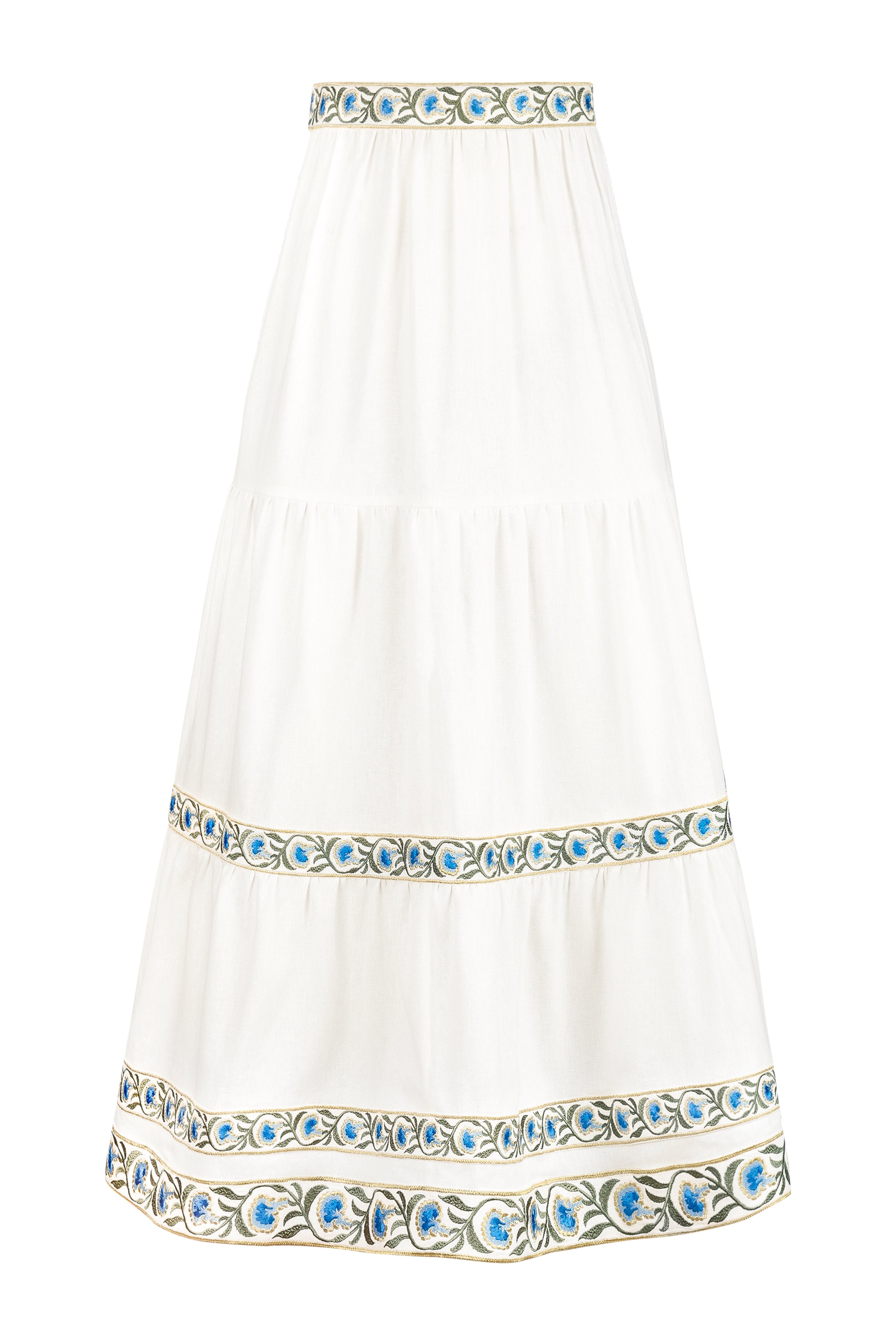 Carnation Ruffle Skirt - Off White & Blue Bottoms - Skirts Rosewater House