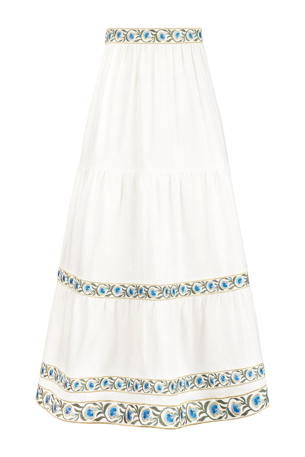 Carnation Ruffle Skirt - Off White & Blue Bottoms - Skirts Rosewater House 